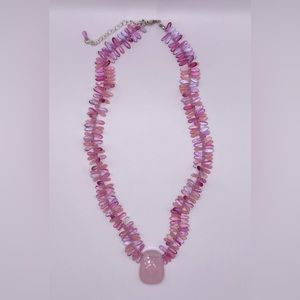 Brand New Rose Pink Quartz Pendant with Fine Pink Crystal Beads Necklace